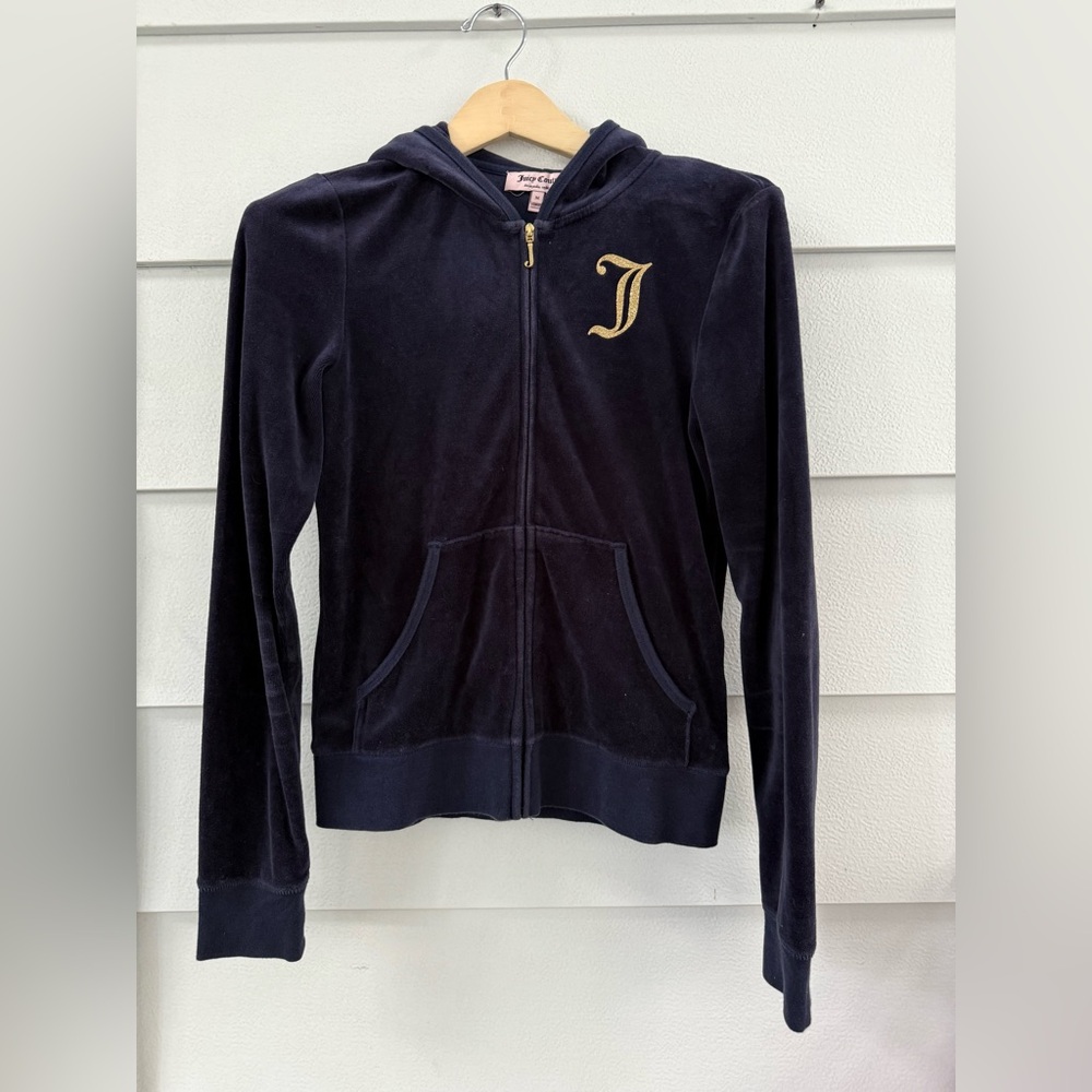Juicy Couture Navy Blue Velour Zip-Up Hoodie